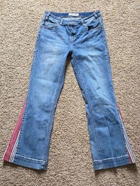 Hooey Women’s Blue Denim Jeans 29W 32L with Red Stripe Side Panel